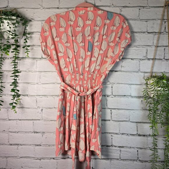 ANTHROPOLOGIE MAEVE TOURISTA SAILBOAT ROMPER PINK WITH BLUE ACCENT SIZE SMALL - Picture 6 of 8